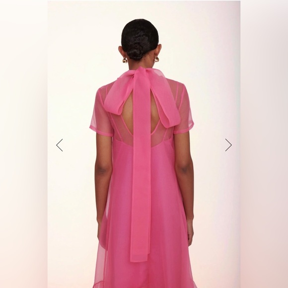 ❌SOLD❌ NWT STAUD Calluna Organza Bow Back High Neck Maxi Gown Dress pink SZ S - Picture 7 of 7